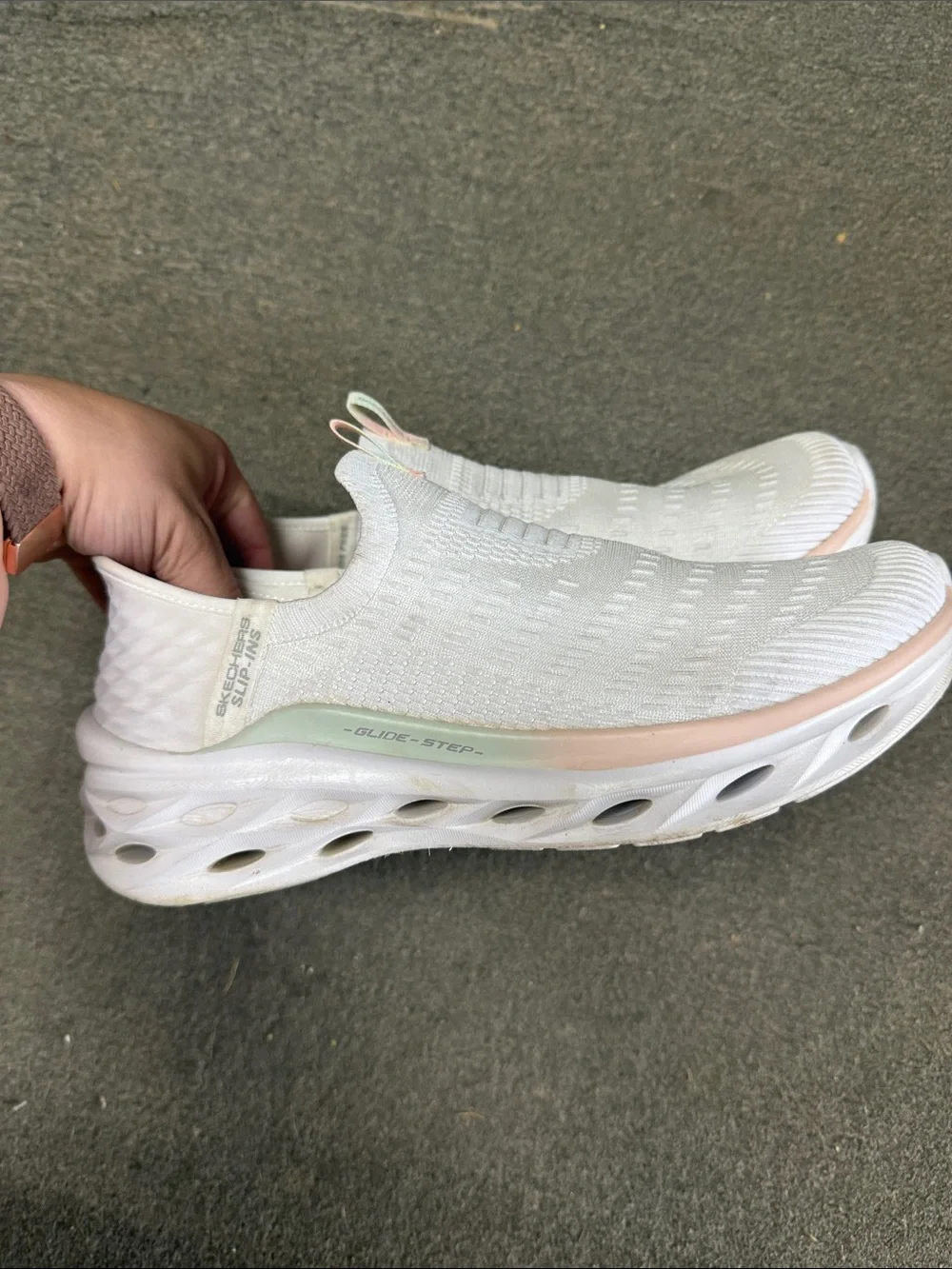 Skechers Slip-In Knit Slip-On Sneakers - White with Pink Accents